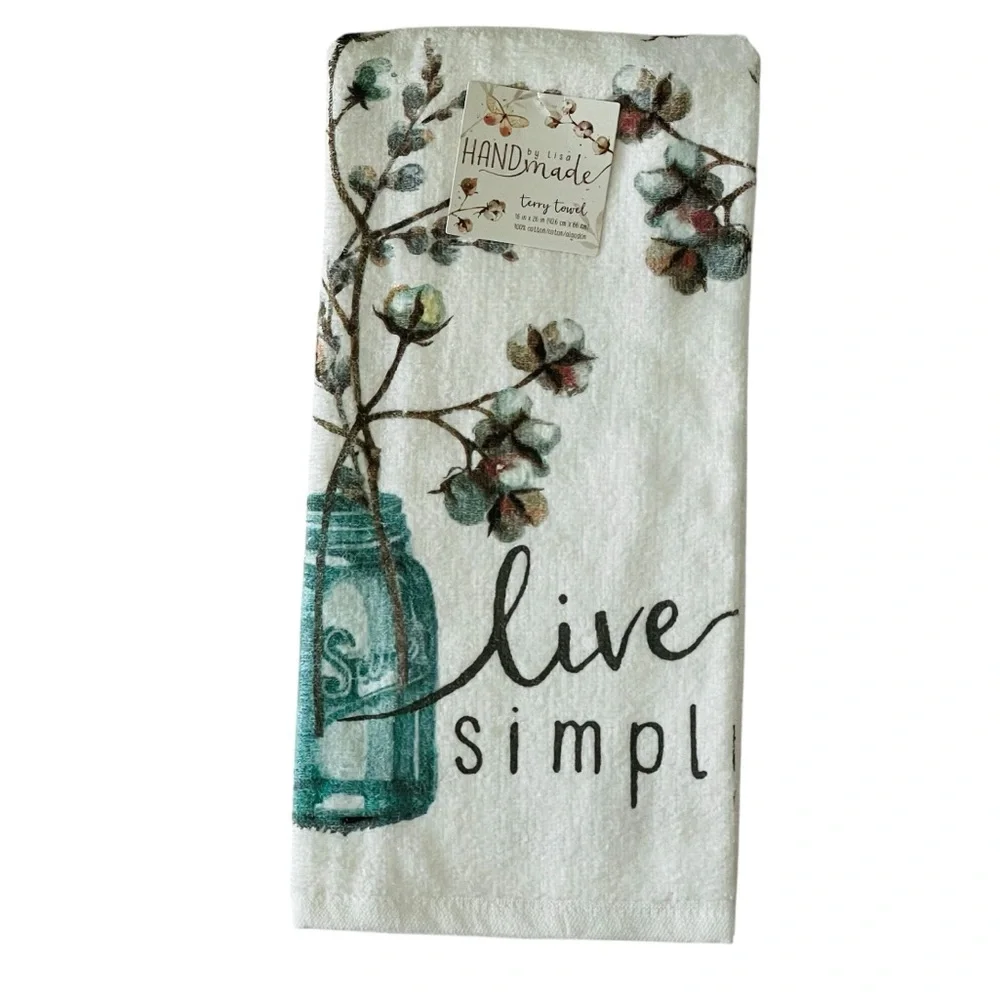 Handmade by Lisa Kitchen Towel Live Simply Cotton Terry 16”x26”
